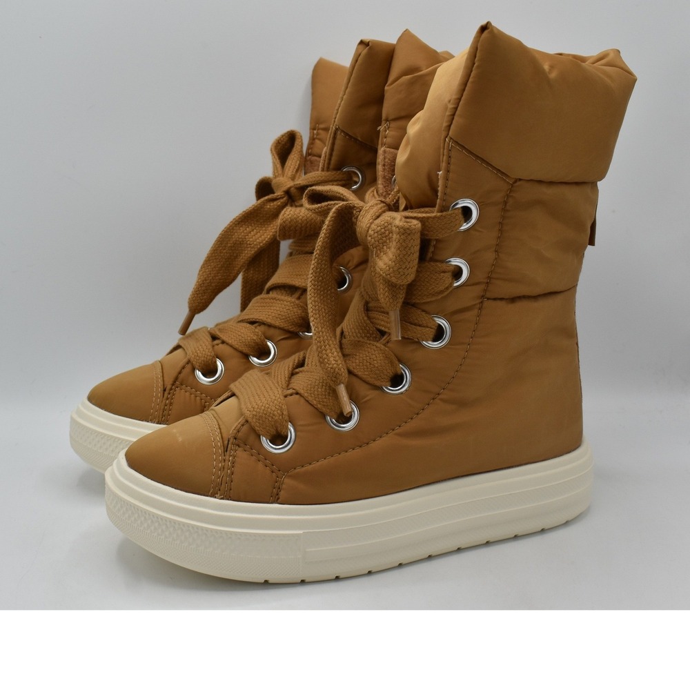 Converse All Star Puffer Boots Women 6.5 Tan Water Repellent Platform Boot Shoes